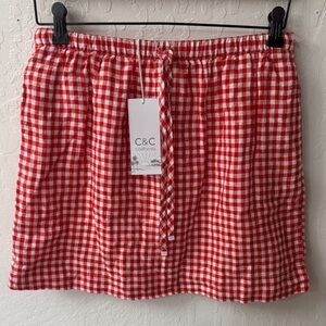 C&C California Linen Red Gingham Plaid Medium Skort Drawstring Pull On
